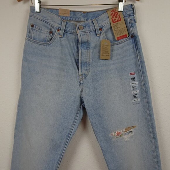 Levi's 501 Jeans Women's Size 29x30 Blue Denim 150th Anniversary Floral Patch . - Picture 2 of 13